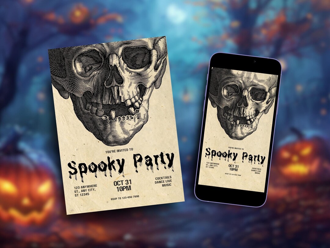 Spooky Party Invitation Template, Halloween Spooky Invitation Adult