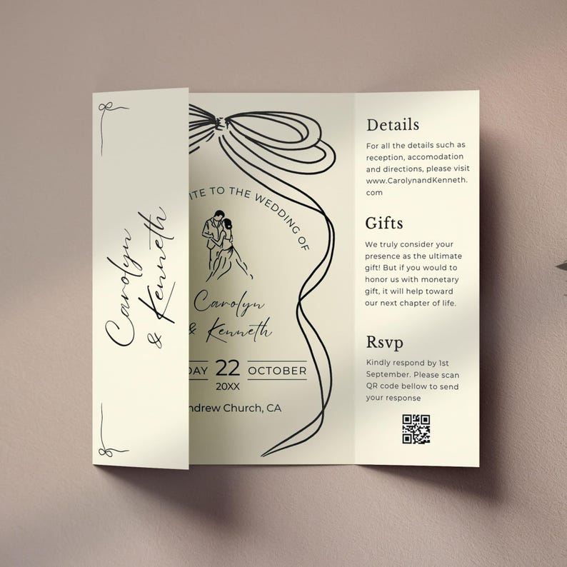 Hand Drawn Wedding Invitation Template: Gatefold, Whimsical Design (Canva Editable, Digital Download) image 5