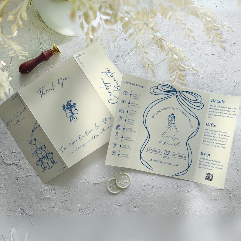 Hand Drawn Wedding Invitation Template: Gatefold, Whimsical Design (Canva Editable, Digital Download) image 11