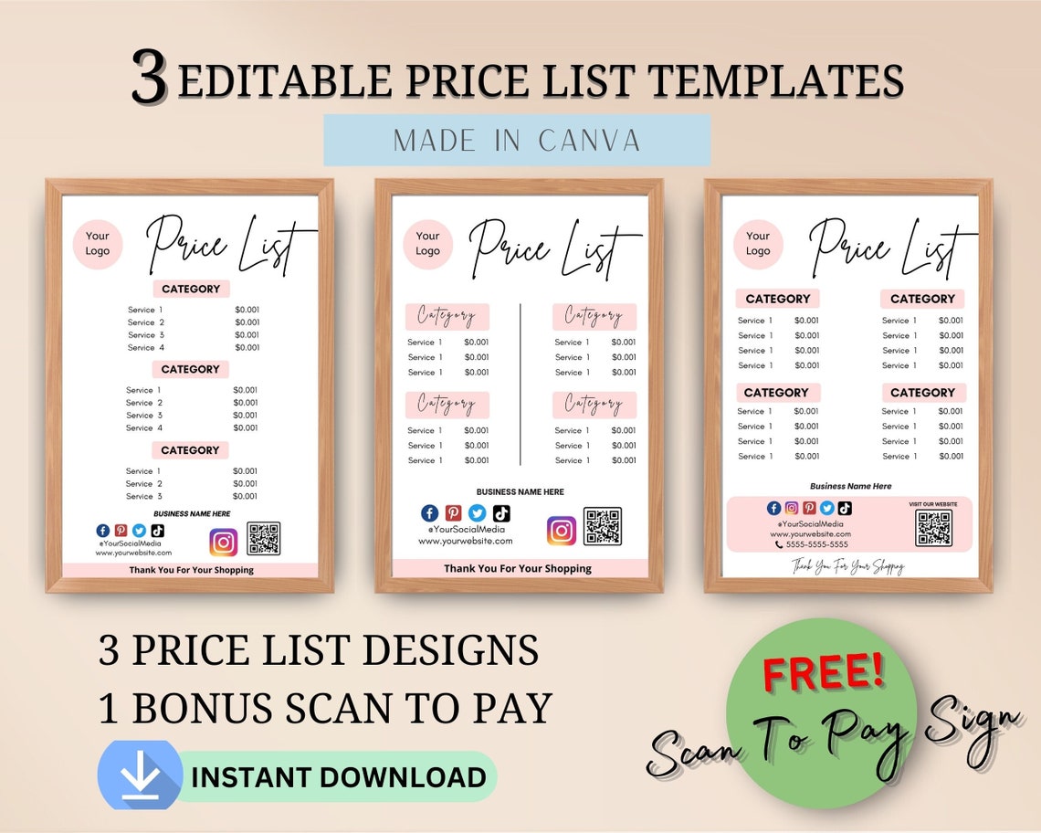 Price List Template Editable Price Lists Template Canva Etsy