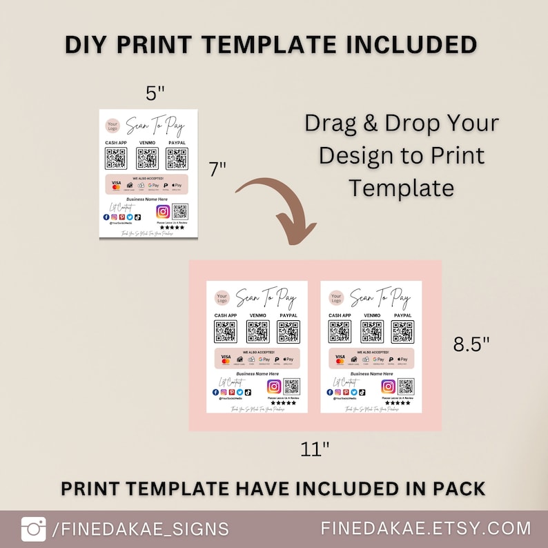 3 bundles scan to pay template, payment qr code sign, printable social media sign digital download for small business.