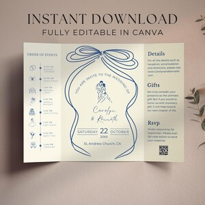 Hand Drawn Wedding Invitation Template: Gatefold, Whimsical Design (Canva Editable, Digital Download) image 3