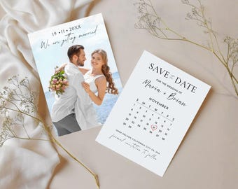 Minimalist Wedding Save The Date With Photo, Canva Editable Template, Modern Elegant Invite, Digital Download Wedding Announcement