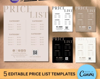 Redigerbar prislistamallpaket: Prisguide för skönhetssalong (Canva, digital nedladdning)