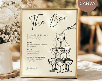 Signature Drinks Table Sign, Wedding Bar Menu Template, Rustic Cocktail Menu Sign, Editable Canva, Hand Drawn Design, Instant Download