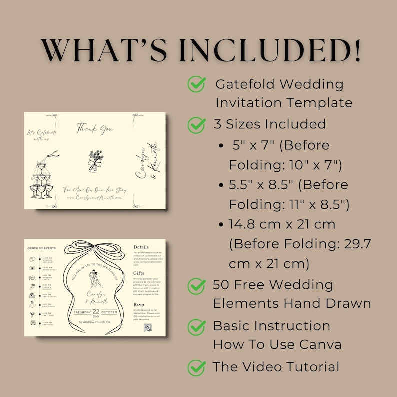 Hand Drawn Wedding Invitation Template: Gatefold, Whimsical Design (Canva Editable, Digital Download) image 8