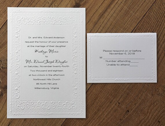 Embossed Victorian Blank Invitation Kit Diy Invitation Set Etsy