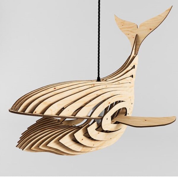 Modèle svg de lampe baleine en bois découpé au laser, lampe Glowforge dxf cnc modèle vecteur lampe fichier numérique Cricut abat-jour svg fichier laser