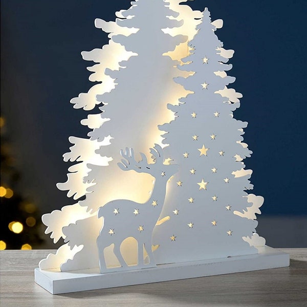 Laser cut tree reindeer Christmas table decoration svg template Christmas composition dxf cut plan  Wood scene decorations template