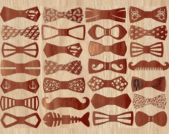 Laser cut men wooden bowties bundle 62 svg template Glowforge boys wood bow tie set laser cut dxf pattern svg cricut