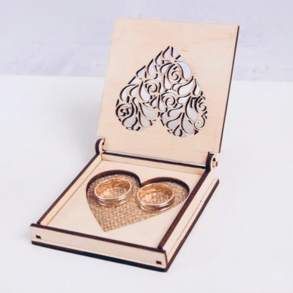 Boîte à anneau découpée au laser fichier svg Glowforge bague boîte de mariage fichier svg Boîte à bague bois vecteur cnc modèle Boîte à bijoux Boîte à bague svg cricut