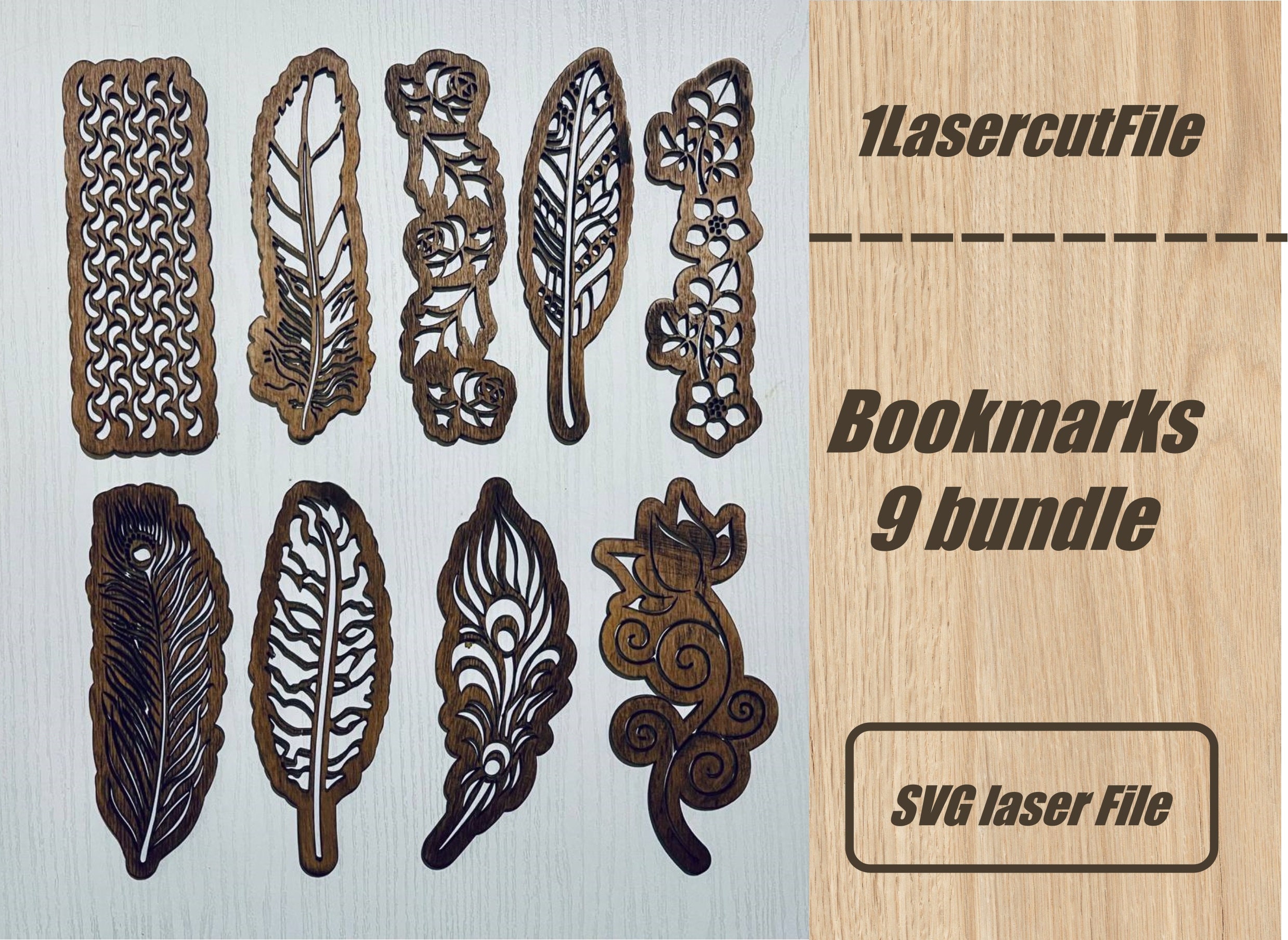 Laser Cut Bookmarks Svg Bundle 9 Laser Cut Files Bookmarks Etsy