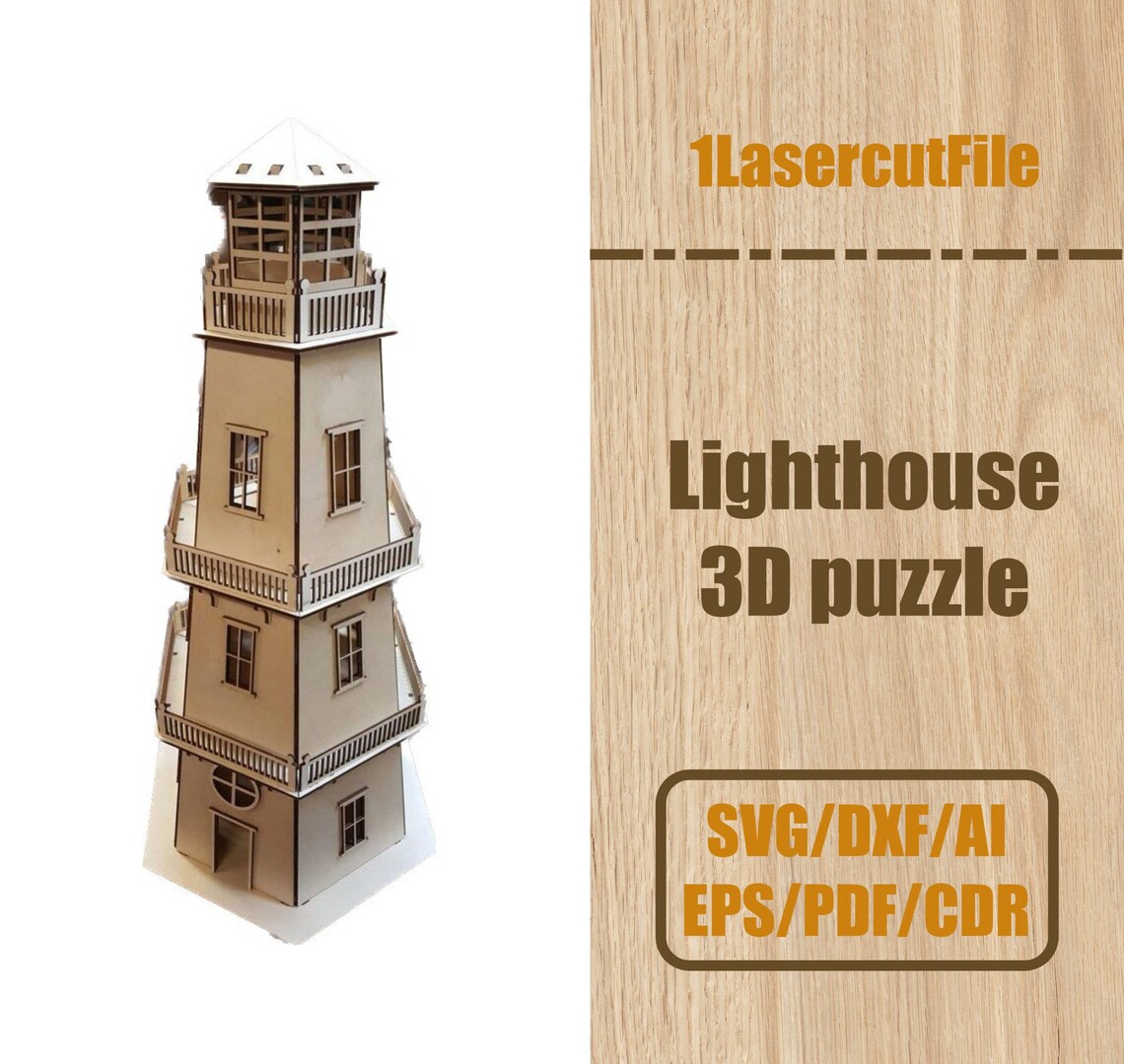 Laser Cut Lighthouse 3D Puzzle Svg Vector Laser Template Etsy