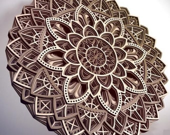 Corte láser multicapa mandala pared arte svg plantilla Glowforge 3D multicapa madera pared arte dxf corte plan Descarga digital