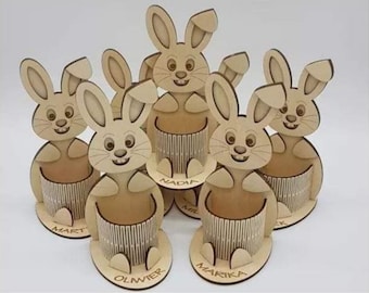 Laser cut easter bunny egg holder organizer svg template Glowforge pen holder stand dxf vector laser cut template pattern Laser cut cnc plan