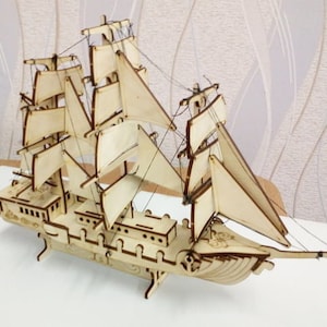 Laser cut sailing ship 3D puzzle svg template Glowforge ship toy transport SVG cricut Wooden Ship puzzle DXF vector cnc pattern wood model