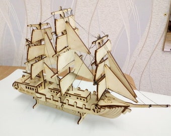 Laser cut sailing ship 3D puzzle svg template Glowforge ship toy transport SVG cricut Wooden Ship puzzle DXF vector cnc pattern wood model