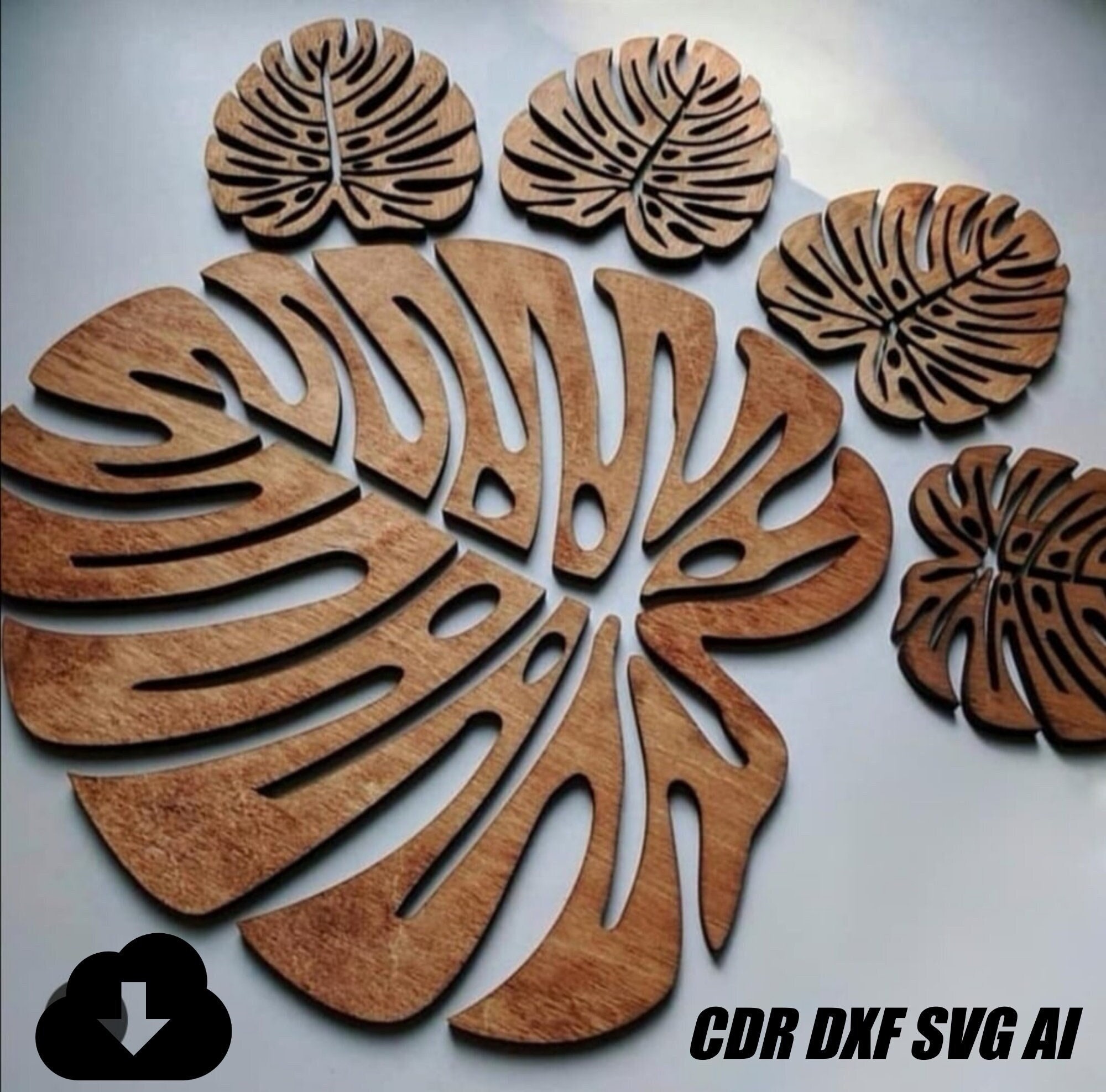 Monstera Coasters Bundle Laser Cut Files Ornament Vector Cdr | Etsy