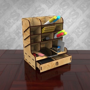 Artisan Crafted Wooden Desktop Organizer: Distinctive Pen Caddy, Precision  Laser-cut Desk Decor, Stylish Home and Office Marker Display 