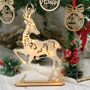 Laser cut Christmas standing reindeer svg Glowforge Christmas reindeer decorarions dxf cut plan Wood scene decorations template