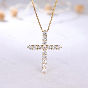 Dainty Cross Pendant Yellow Gold Moissanite Cross Necklace Minimalist Necklace Christian Gift Christmas Gift Religious Jewelry for Women Men