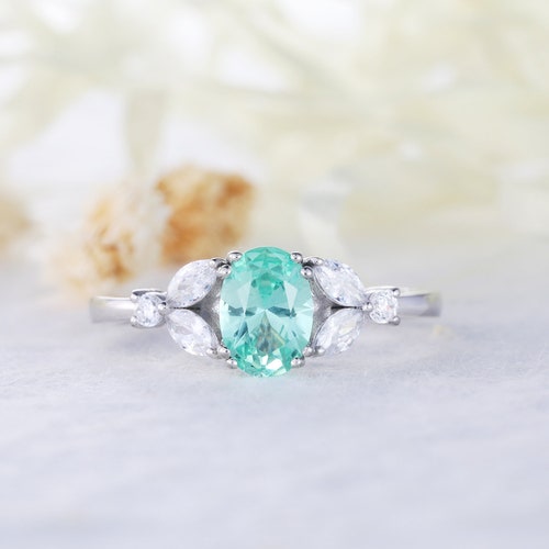 Green Teal Sapphire Ring 14k Sterling Silver Rose Gold Women CZ Diamond Engagement Ring Wedding Band Ring for shops Women Statement Anniversary