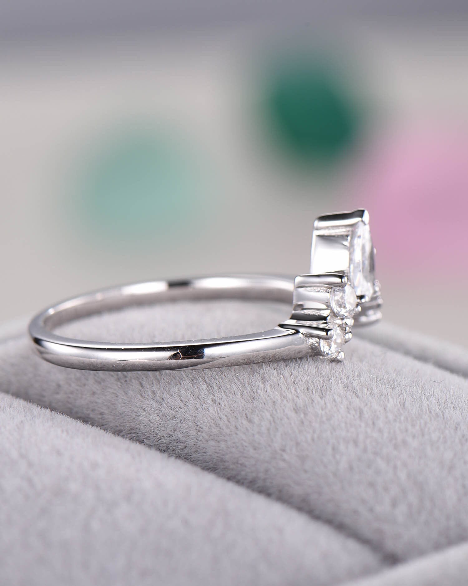 CZ Diamond Curved Wedding Ring Band 14k White Gold 925 | Etsy