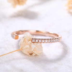 Moissanite Gap Wedding Band Rose Gold Moissanite Open Wedding Ring Sterling Silver Dainty Stackable Ring Women Stacking Ring Promise Ring