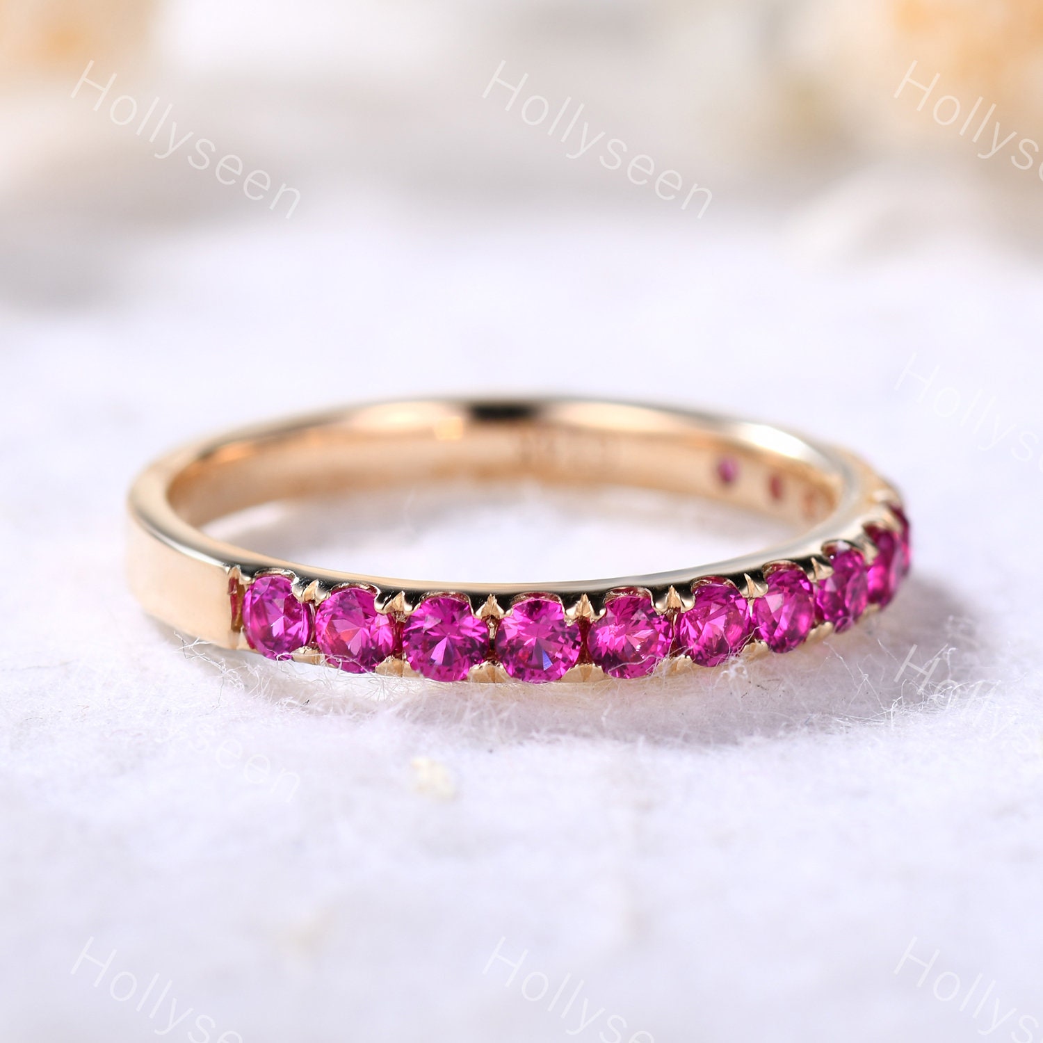 Ruby Wedding Band 14k Rose Gold Half Eternity Sterling Silver July ...