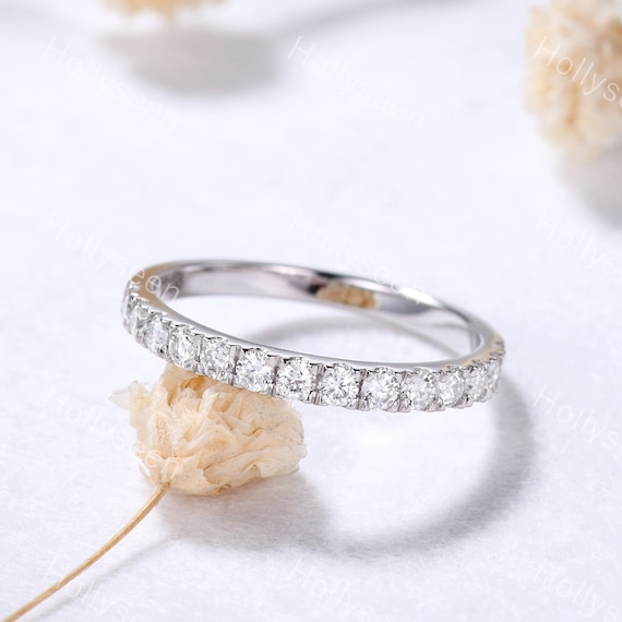 2mm Moissanite White Gold Ring Band Sterling Silver Half Eternity