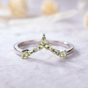 Peridot Wedding Band White Gold Curved Wedding Band Vintage Marquise Peridot Engagement Ring Unique Promise Ring Anniversary Ring for her