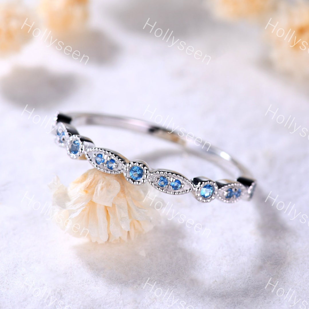 Blue Topaz Ring Sterling Silver Blue Topaz Wedding Band Blue Topaz Ring Sterling Silver Blue Topaz Wedding Band