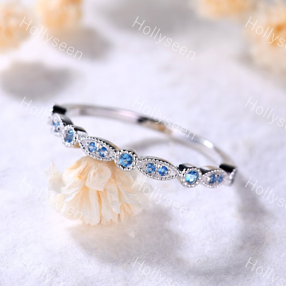 Blue Topaz Ring Sterling Silver Blue Topaz Wedding Band Eternity
