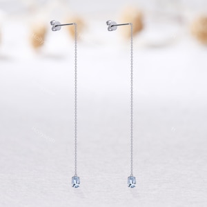 Zierliche Aquamarin Ohrringe Weißgold Aquamarin Tropfen Ohrringe März Geburtsstein Ohrringe Blauer Stein Ohrringe Zartes Geschenk für Sie