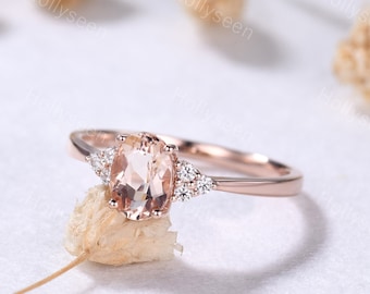 Simple Oval Cut Morganite Engagement Ring 14k Rose Gold Pink Morganite Wedding Ring Solitaire Pink Stone Ring Minimalist Ring for Women