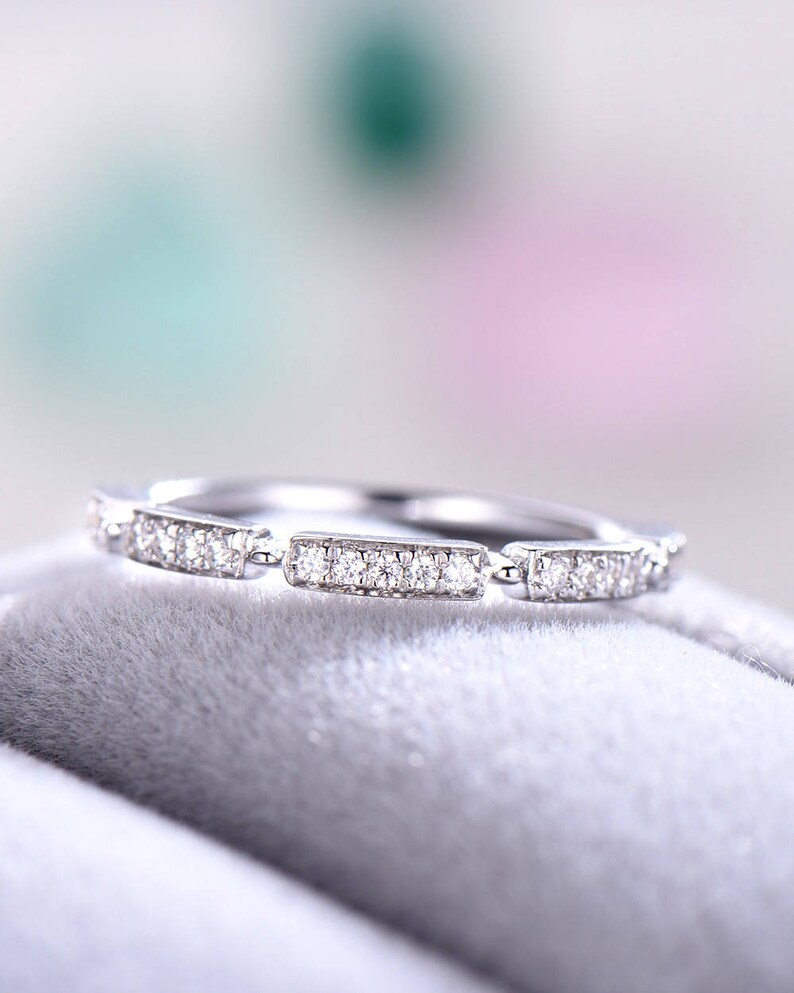 Unique CZ Half Eternity Wedding Band 925 Sterling Silver 14k Etsy
