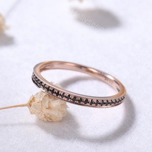 Black Onyx Engagement Ring Band Rose Gold Half Eternity Pave Black Gemstone Stacking Ring Minimalist Women Bridal Matching Ring Promise Ring