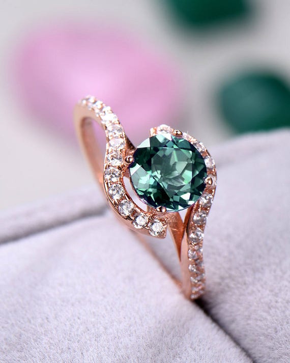 Alexandrite Color Change Engagement Ring Sterling Silver 14k Rose
