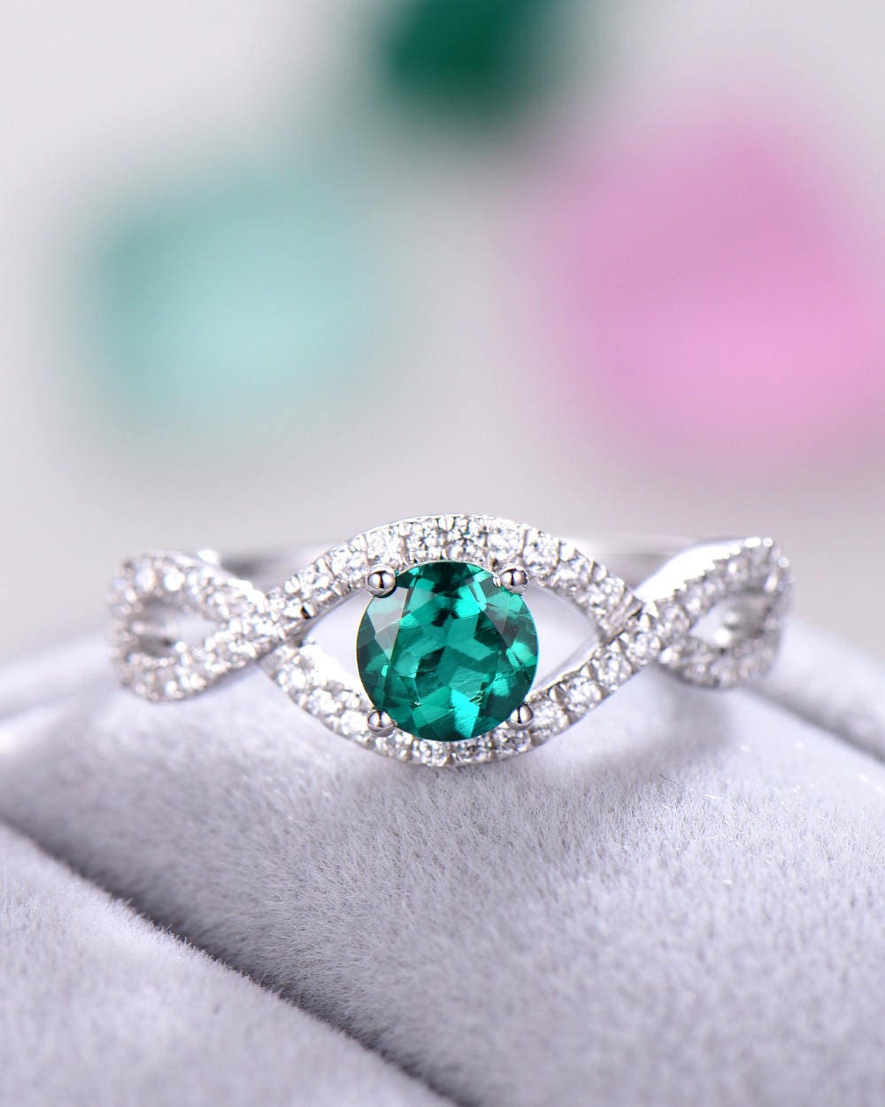 Lab Green Emerald Engagement Ring 925 Sterling Silver White - Etsy
