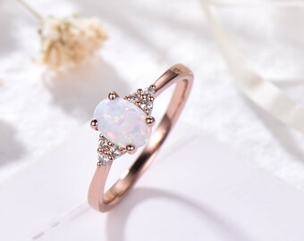 Anello opale di fuoco bianco, anello di fidanzamento opale, anello a