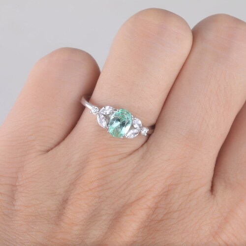 Green Teal Sapphire Ring 14k Sterling Silver Rose Gold Women CZ Diamond Engagement Ring Wedding Band Ring for shops Women Statement Anniversary