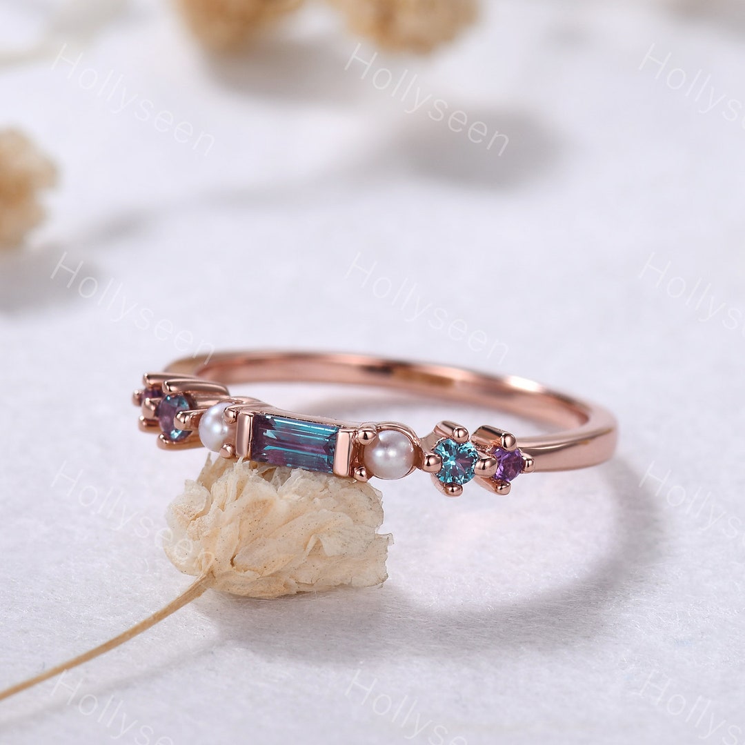 HONEYCAT Adjustable Birthstone Ring - Delicate Open Band With Tiny Crystal Baguettes - View #6