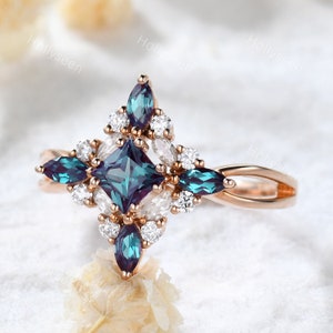 Vintage Alexandrite Ring Marquise Alexandrite Ring Unique Alexandrite Ring Art Deco Alexandrite Ring Purple Alexandrite Ring Promise Ring