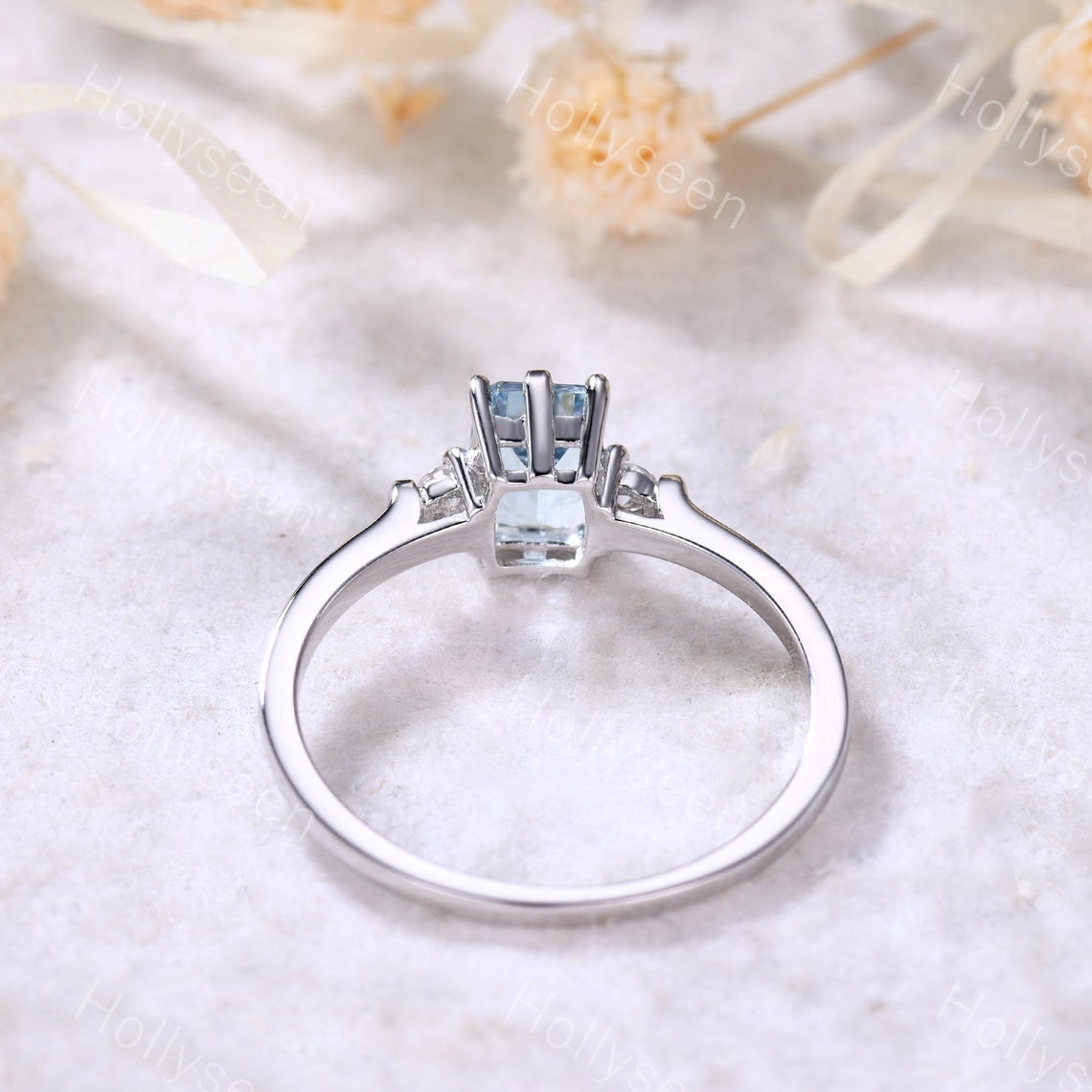 Emerald Cut Aquamarine Ring White Gold Aquamarine Engagement - Etsy