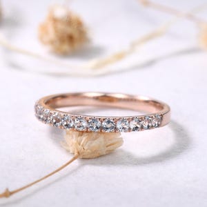 2mm Aquamarine Wedding Band Rose Gold Natural Aquamarine Stacking Ring March Birthstone Stackable Ring Blue Stones Matching Ring for Her