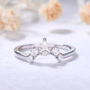 Moissanite Wedding Band White Gold Curved Wedding Band Moissanite Stacking Ring Stackable Ring Viking Ring Dainty Wedding Band Rose Gold