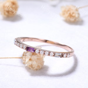 Vintage Baguette Cut Opal Amethyst Wedding Ring Band Gold Aquamarine Diamond Stacking Bridal Ring 3 Stone Gemstone Promise Stackable Ring