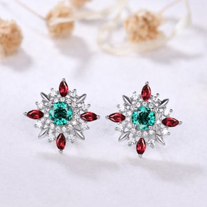 Dainty Green Emerald Garnet Stud Earrings Silver White Gold Moissanite Earring Set Delicate Engagement Promise Anniversary Bridal Gift Women