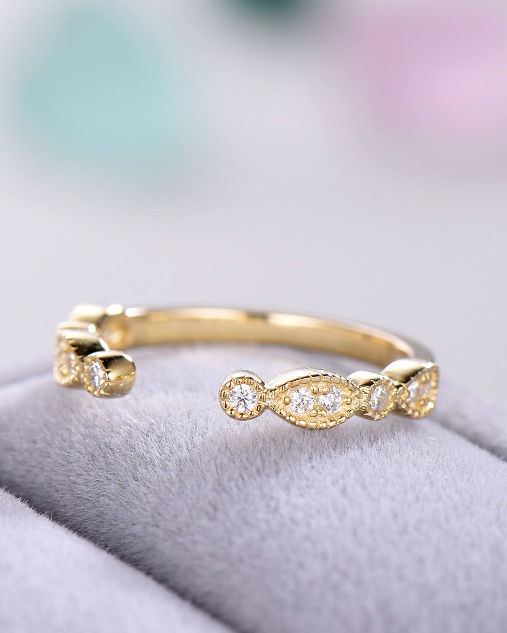 Cubic Zirconia Wedding Band 14k Yellow Gold Open Stacking Ring ...