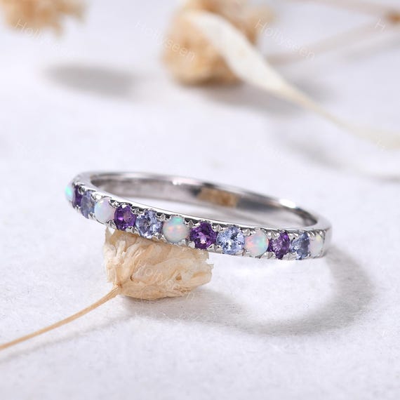 2mm オパール アメジスト タンザナイト 結婚指輪 シルバー ホワイト